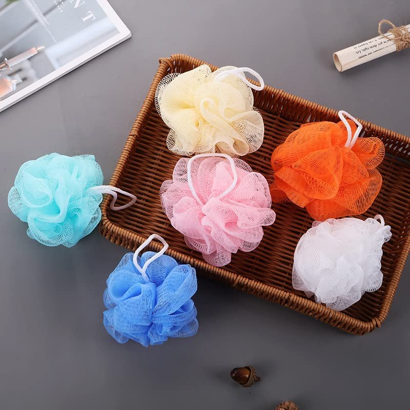 aoozleny Bath Sponge Shower Loofahs Exfoliator Scrubber Ball (20g/pcs) Mesh Pouf Bath Scrunchies Body Wash Puff (Set of 4) Random Color