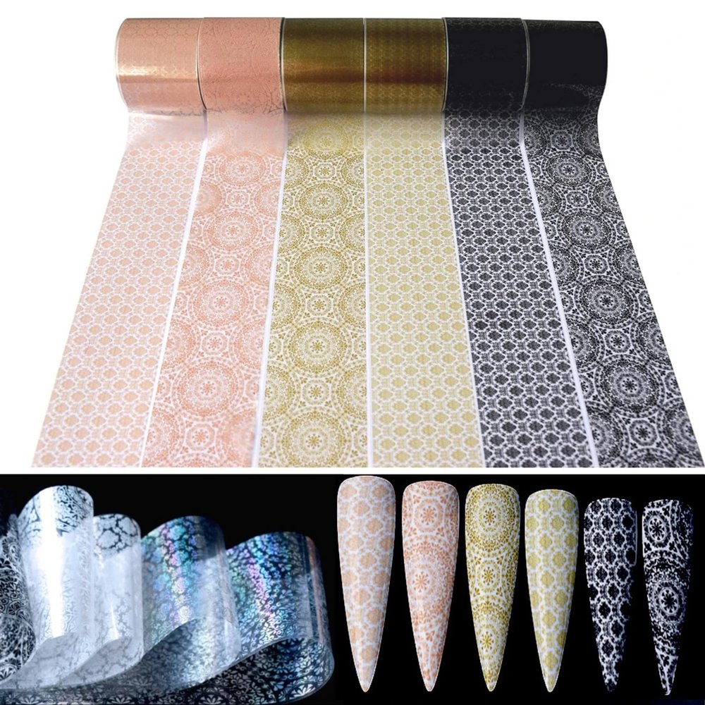 Mandala Flower Nail Foils Nail Art Transfer Stickers 10rolls Retro Holographic Nail Foil Sheets Decals Nail Supplies Lace Flowers Nail Art Foil Nail Art Adhesive Transfer Foils Sticker For Women Girls