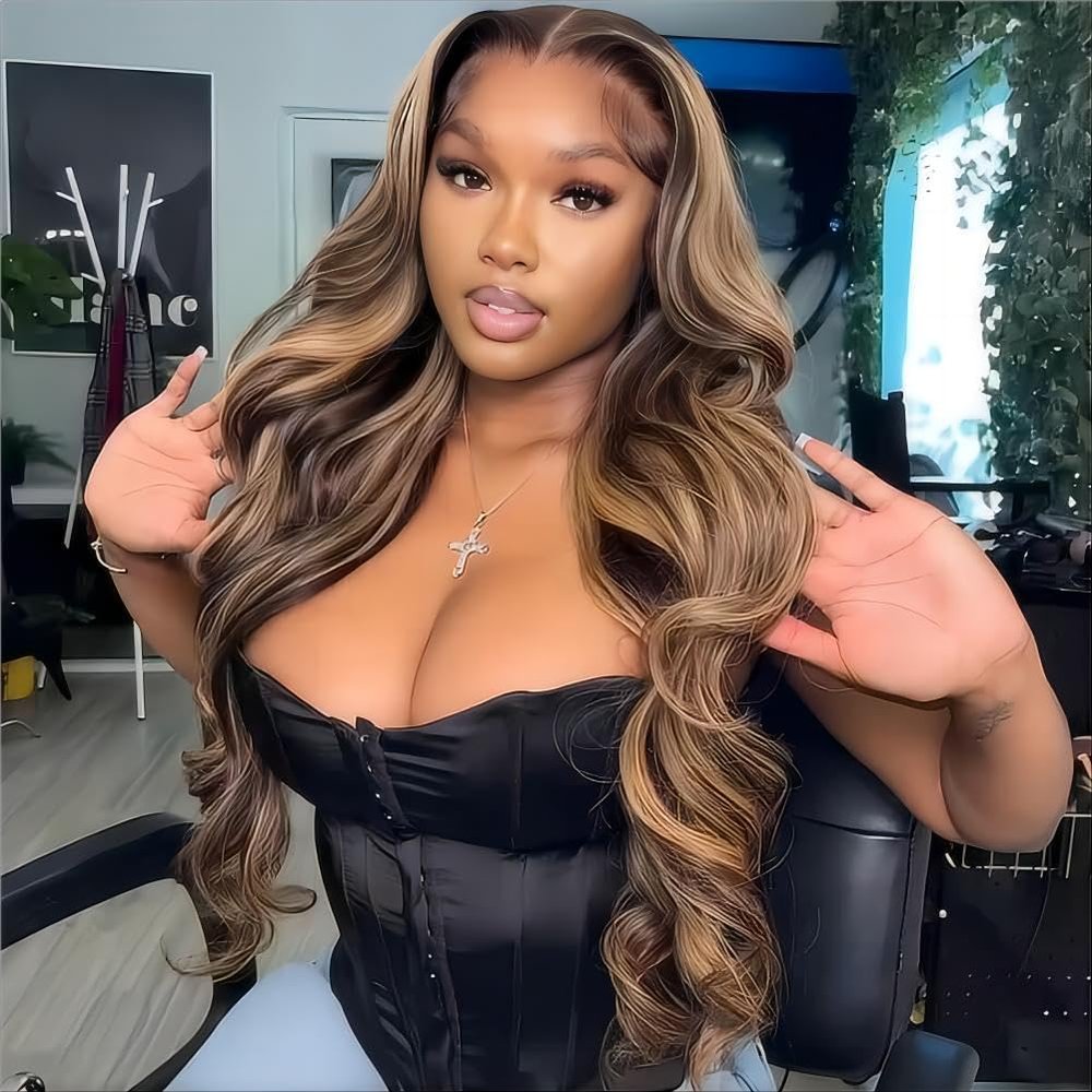 ISEE Wear and Go Glueless Wig HD Lace Front Wigs Human Hair Body Wave Wigs for Black Women 4/27 Honey Blonde Ombre Highlight Glueless Wigs Human Hair Pre Plucked (18 Inch,180% Density)