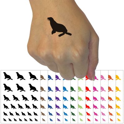 Sea Lion Solid Temporary Tattoo Water Resistant Fake Body Art Set Collection - Dark Green (One Sheet)