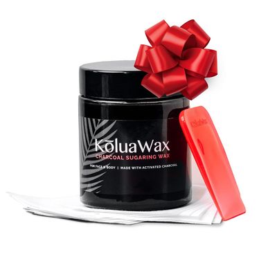 KoluaWax Vegan, Charcoal Sugar Wax Kit For Women & Men - Waxing for All Skin & Hair Types Underarm, Bikini, Brazilian, Face & Leg - 12oz w/ 20 Reusable Cloth Strips & Spatula for Easy Hair Removal