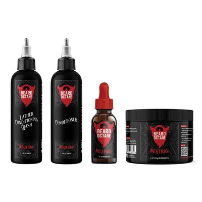 Octane Total Grooming Kit - Beard Wash, Conditioner, Oil and Butter - Premium All Natural Beard Care with Jojoba (Unscented)