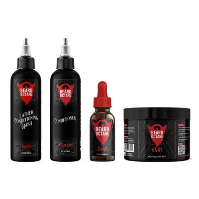 Envy Beard Grooming Kit - Wash, Conditioner, Oil & Butter - All Natural Beard Care with Jojoba (Bergamot, Vanilla & Sandalwood) - 4 Items