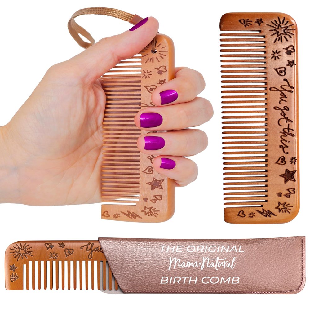 Mama Natural Wooden Labor Comb  Essential Birth & Delivery Support | Ergonomic Wood Comb for Pregnancy, Contractions & Acupressure Relief