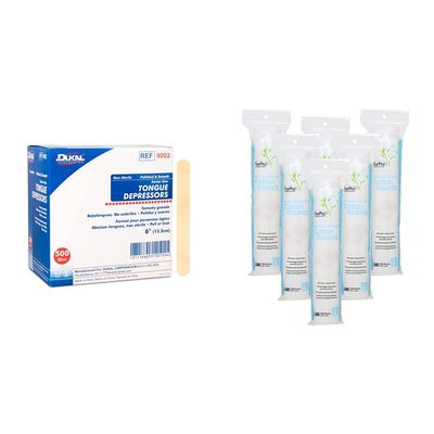Non-Sterile Tongue Depressors (5000 Count) and Premium Stitched Cotton Rounds (600 Count)
