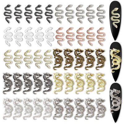 SILPECWEE 50pcs 3D Snake and Dragon Nail Charms, 3D Nail Art Charms Alloy Nail Jewels Two-Headed Nail Snake Charms for Nails DIY Nail Decorations Salon Accessories