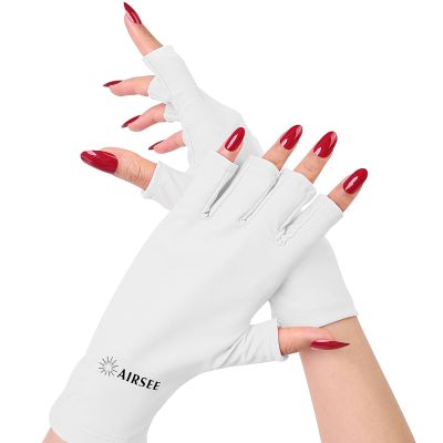 AIRSEE Premium UPF 50+ UV Protection Gloves for Gel Manicures - Fingerless Design for Professional Solon & Home Use, Anti UVA/UVB, Breathable Cool Tech Gloves for UV Lamp & Sun Protection (White)
