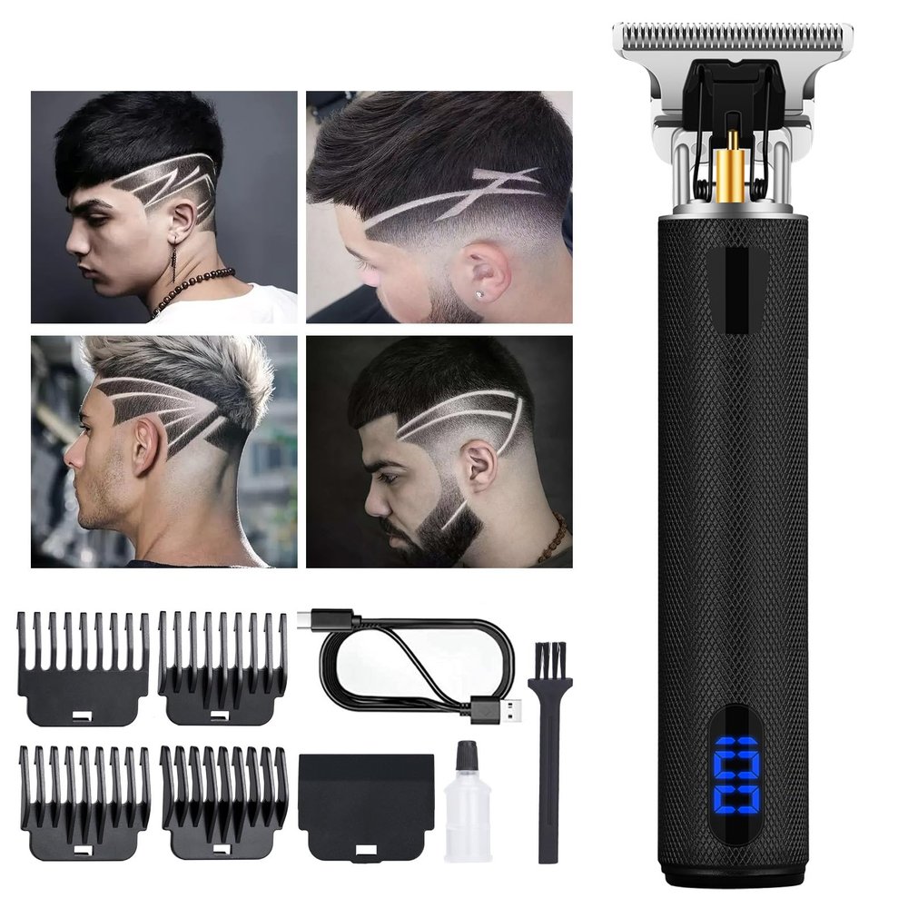 candyfouse Professional Beard Trimmer for Men, Hair Clippers with 4 Limit Combs, Cordless Rechargeable with LCD Display, Approaching Zero Gapped Cutting Grooming Kit