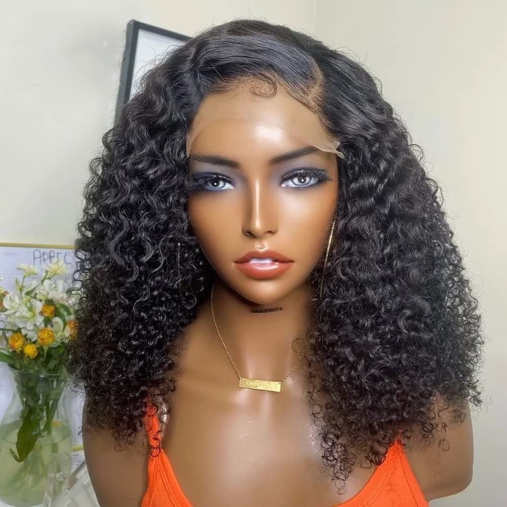 180% Density Short Curly Bob Wig Human Hair 13x4 Frontal Lace Wig for Black Women HD Transparent Deep Curly Lace Front Bob Wigs Pre Plucked With Baby Hair Wet and Wave Virgin Human Hair 16Inch