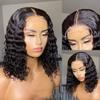 180% Density Short Curly Bob Wig Human Hair 13x4 Frontal Lace Wig for Black Women HD Transparent Deep Curly Lace Front Bob Wigs Pre Plucked With Baby Hair Wet and Wave Virgin Human Hair 16Inch view 3