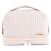 MKG Double Layer Cream Toast Make up Bag, Large Capacity PU Leather Cosmetic Bag, Makeup Organizer Bag, Portable Toiletry Travel Bag Beige view 1