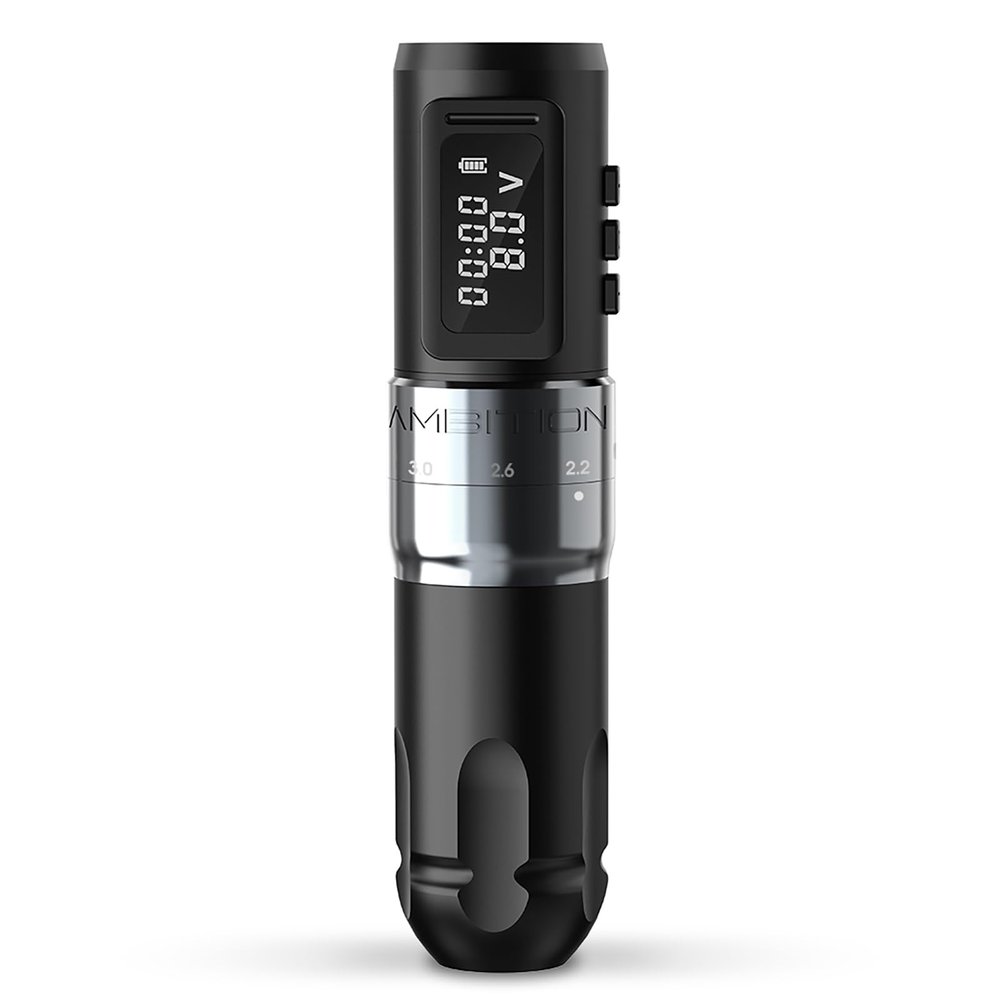 Ambition MARS-U Wireless Tattoo Machine with Adjustable Stroke - Rotary Tattoo Gun Cartridge Pen 1800mAh Power with Coreless Motor Digital LED Display for Professional Tattoo Artist