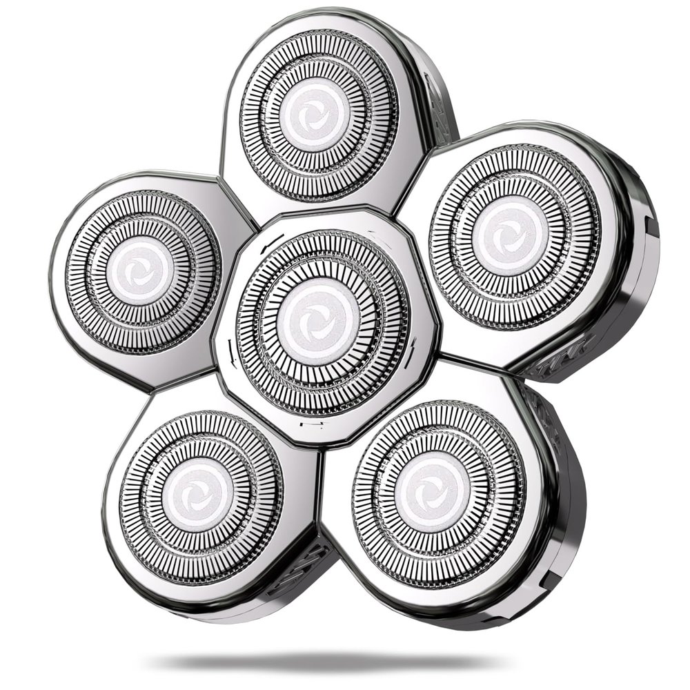 Magnetic Head Shaver Replacement Heads 7 Double Ring Waterproof Rotary Razor Blades for Bald Men Compatible with freebird wyklaus shpavver & Other Brands(silver6)