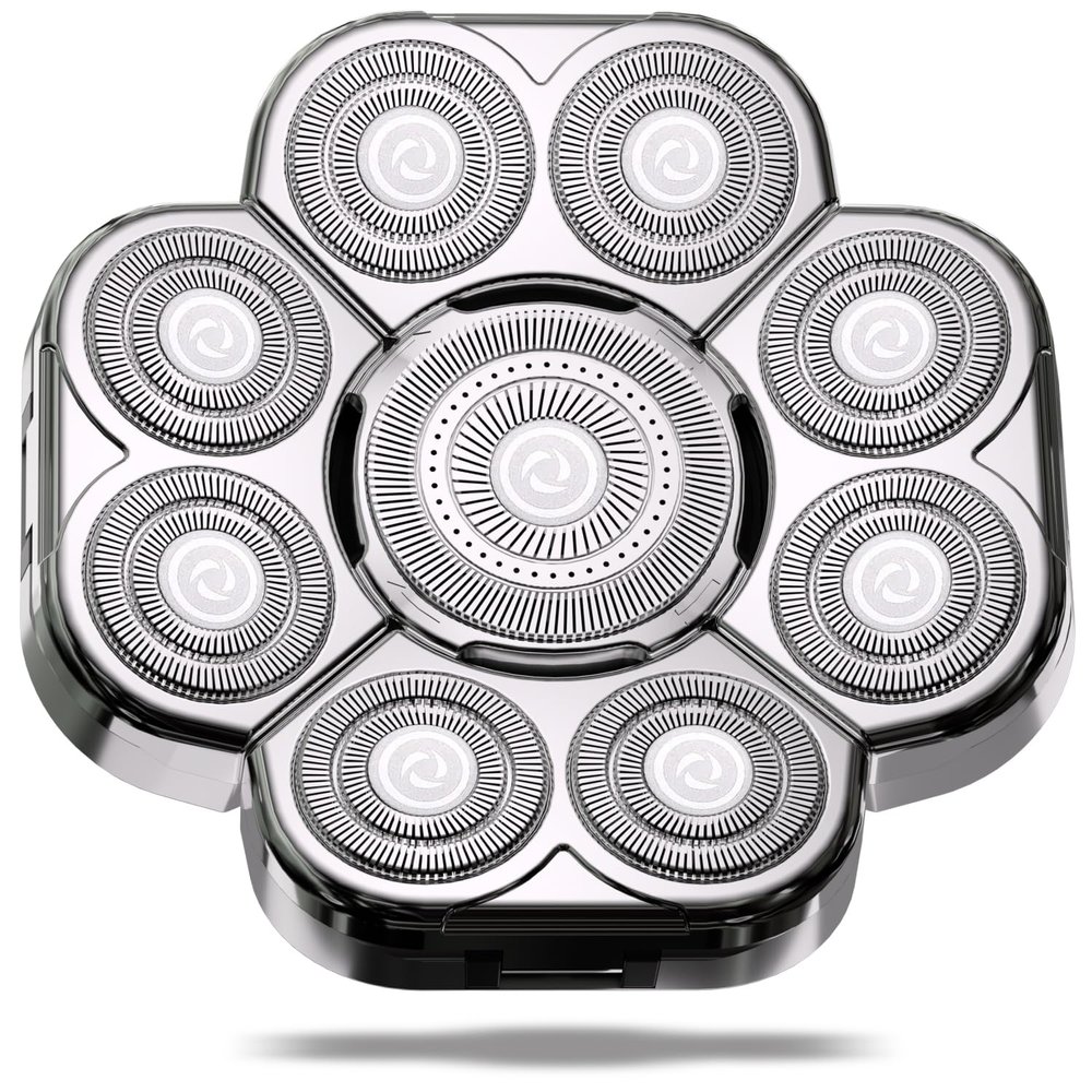 Magnetic Head Shaver Replacement Heads 7 Double Ring Waterproof Rotary Razor Blades for Bald Men Compatible with freebird wyklaus shpavver & Other Brands(silver9)