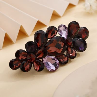 Aimimier Flower Crystal Hair Clip Rhinestone Barrettes Alligator Hair Clips Bun Hair Pins Bridal Hairpiece Wedding Hair Accessories for Women Girls (Purple)