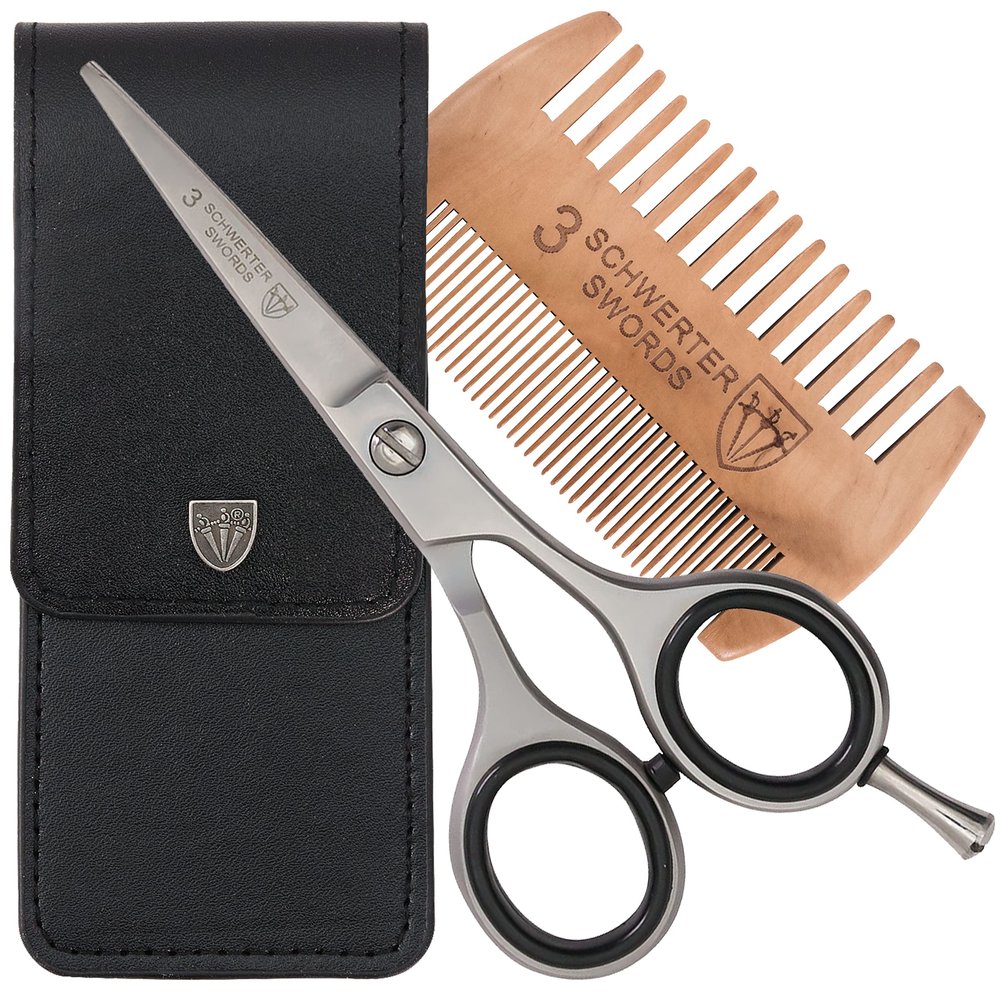 3 Swords Germany  professional BEARD MUSTACHE HAIR SCISSORS with BEARD COMB, stainless steel, straight blade, sharp, with black case