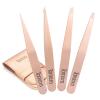 Tomata Tweezers for Eyebrows, Slant Tip and Pointed Eyebrow Tweezer Set Great Precision for Eyebrows Facial Hair, Ingrown Hair, Splinter, Blackhead and Tick Remover (4-piece) (Gold) view 1