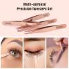 Tomata Tweezers for Eyebrows, Slant Tip and Pointed Eyebrow Tweezer Set Great Precision for Eyebrows Facial Hair, Ingrown Hair, Splinter, Blackhead and Tick Remover (4-piece) (Gold) view 3