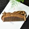 Green Sandalwood Craft Comb Natural Wood Hand-Carved Hair Fox Valentine's Gift Massage Combs Vintage Hair Brush Styling Tools,1,18 Size view 3
