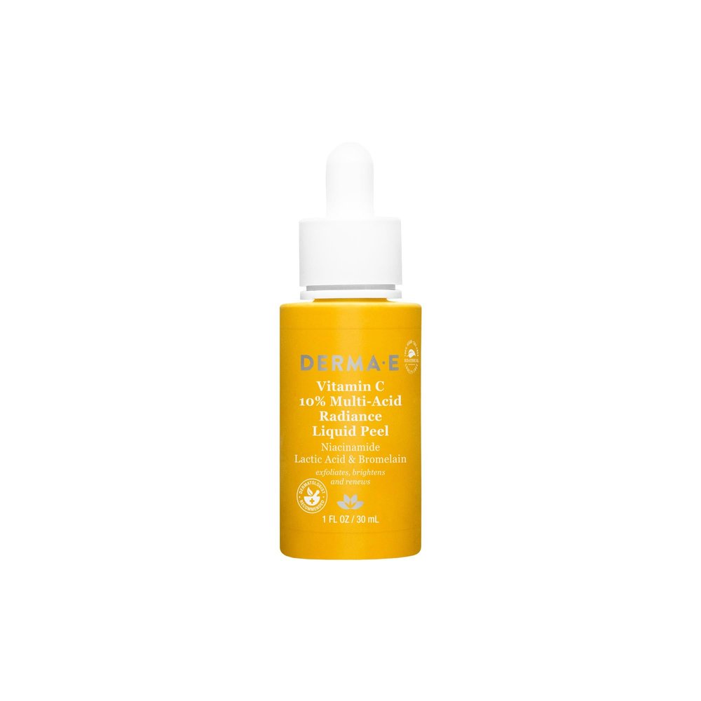 DERMA E Vitamin C 10% Multi-Acid Radiance Liquid Peel with Lactic Acid, 1 Fl Oz, Niacinamide & Bromelain, Exfoliating & Brightening Facial Peel, For Uneven Skin Tone & Discoloration