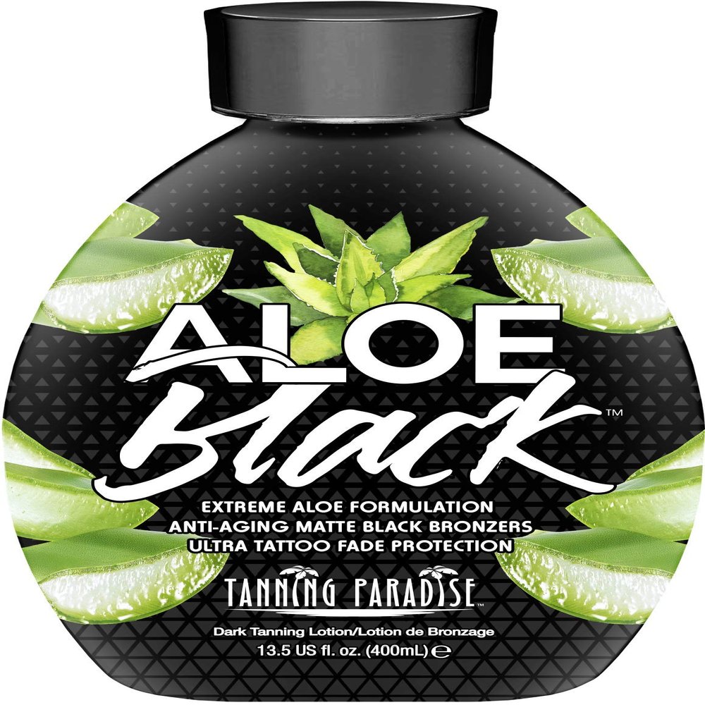 Tanning Paradise Aloe Black Lotion Anti-Aging Matte Black Bronzer, Anti-Orange, Tattoo & Color Fade Protection, Deep Hydration, Matte Blackest Bronzer, Aloe Vera 13.5 oz