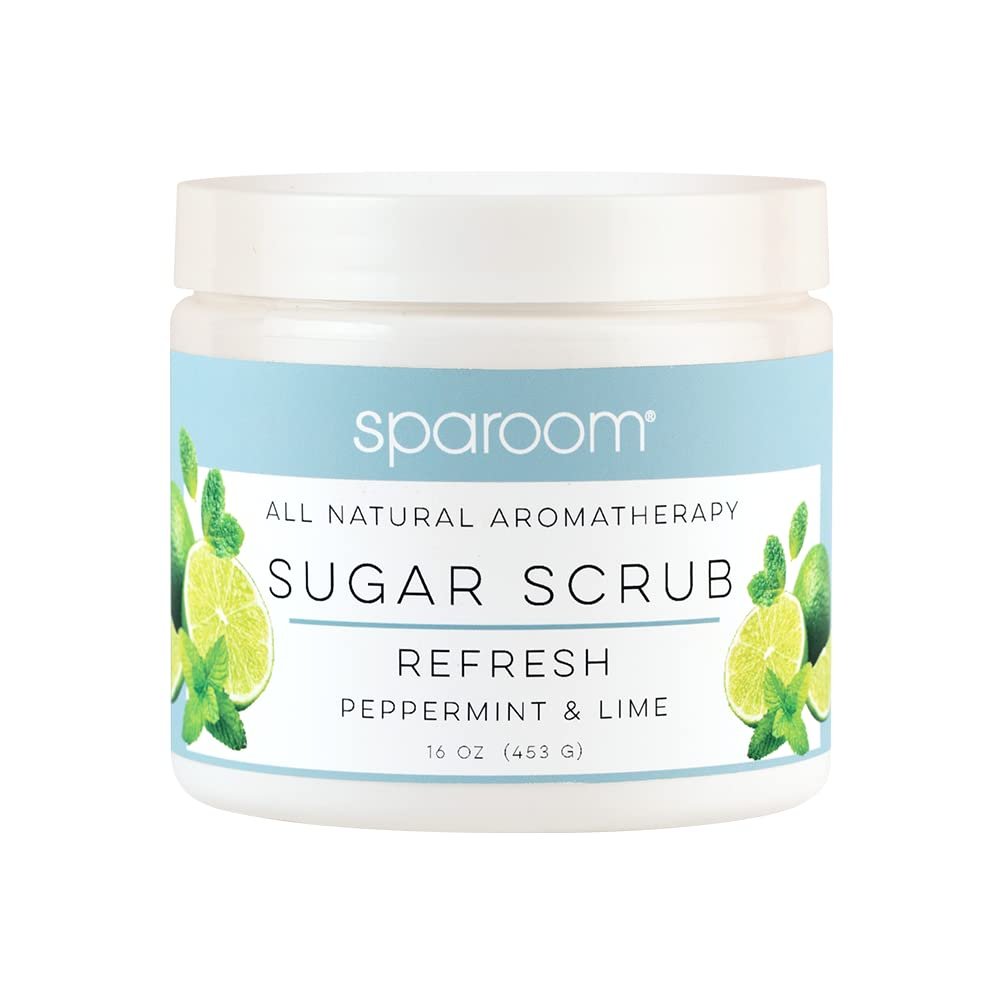 SpaRoom All Natural Aromatherapy Shea Butter and Raw Sugar Hydrating and Exfoliating Body Scrub, 16 oz, Refresh- Peppermint and Lime Essential Oils