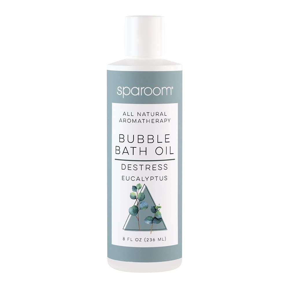 SpaRoom All Natural Hydrating and Nourishing Aromatherapy Foaming Bubble Bath Oil with Jojoba Oil, Olive Oils and Aloe, 8 oz, Destress-Eucalyptus
