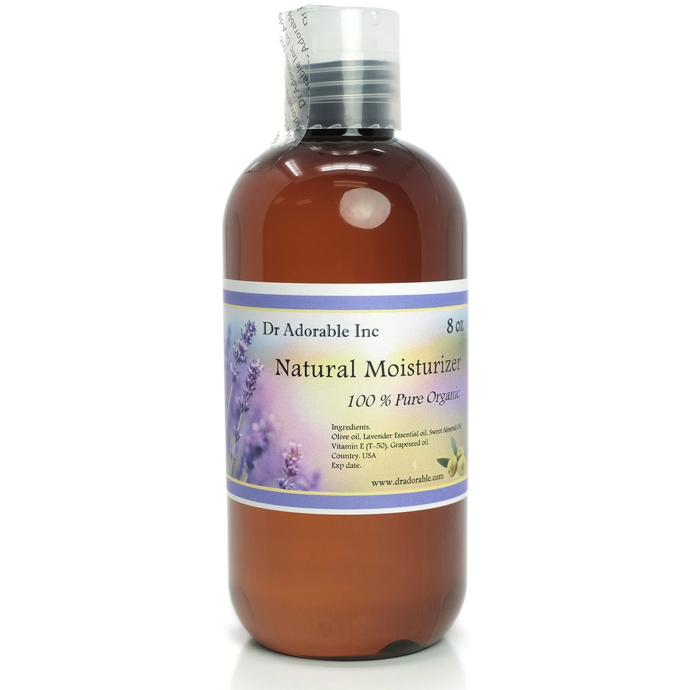 Dr Adorable - Organic Natural Moisturizer for Dry Skin and Hair with Olive, Lavender, Almond, Vitamin E and Grapeseed Oils Blend - 8 oz