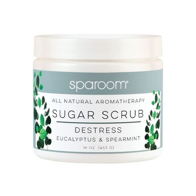 SpaRoom All Natural Aromatherapy Shea Butter and Raw Sugar Hydrating and Exfoliating Body Scrub, 16 oz, Destress- Eucalyptus and Spearmint Essential Oils