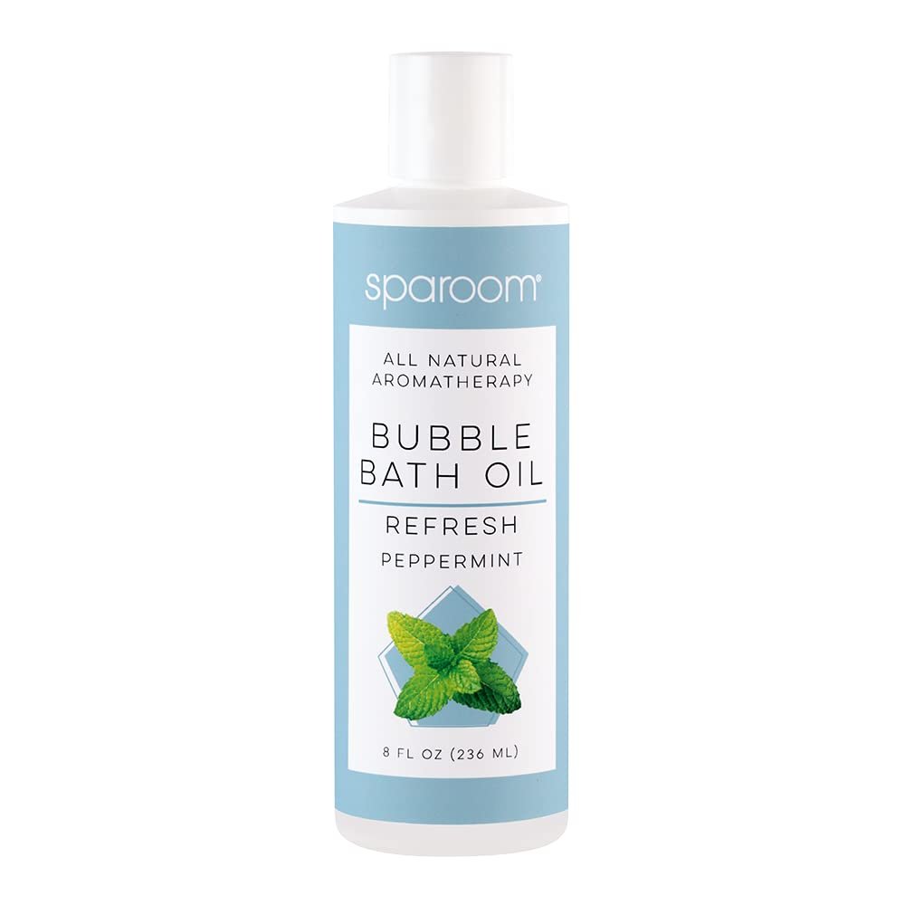 SpaRoom All Natural Hydrating and Nourishing Aromatherapy Foaming Bubble Bath Oil with Jojoba Oil, Olive Oils and Aloe, 8 oz, Refresh-Peppermint