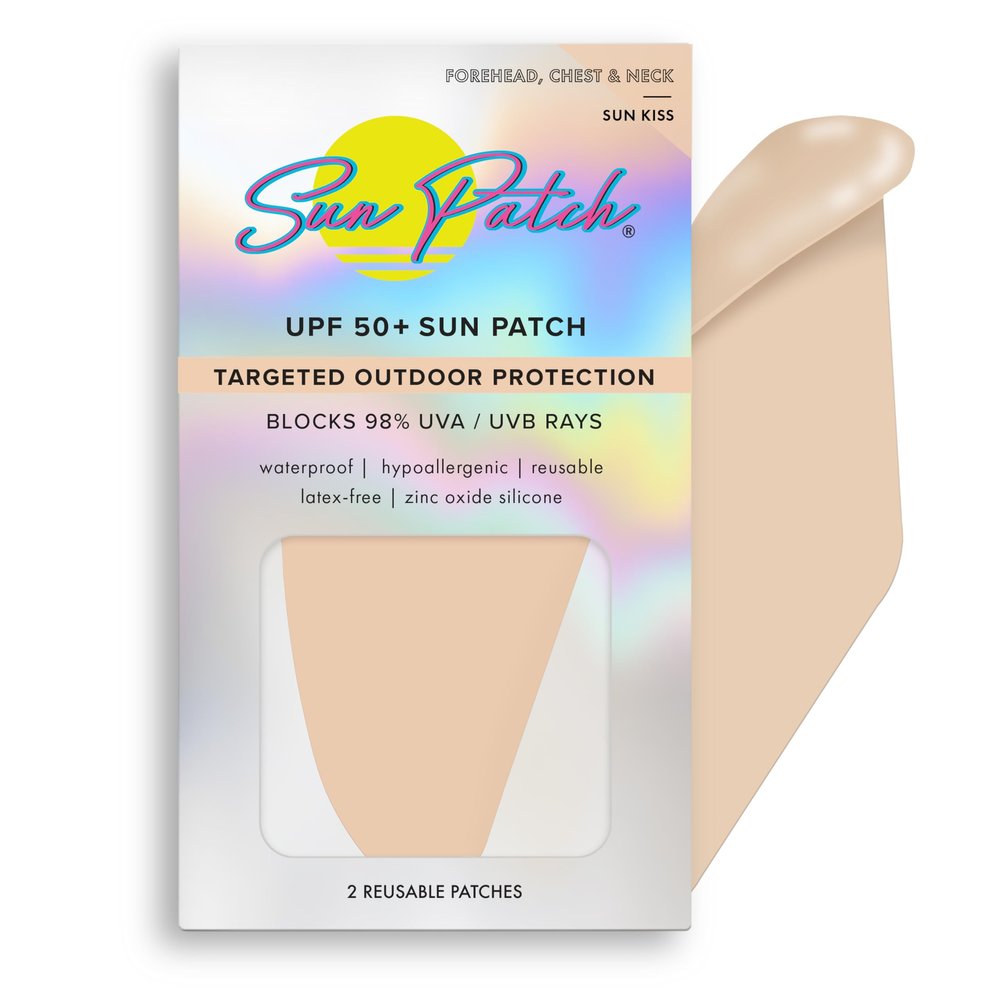 Sun Patch Reusable Forehead and Neck Sunblock Patches - 100% Silicone Sunscreen for UV Protection, Face Stickers With UPF 50 - 1 Pack/2 Patches, Sunkiss (Nude) for Golf, Surf, Swim, Ski