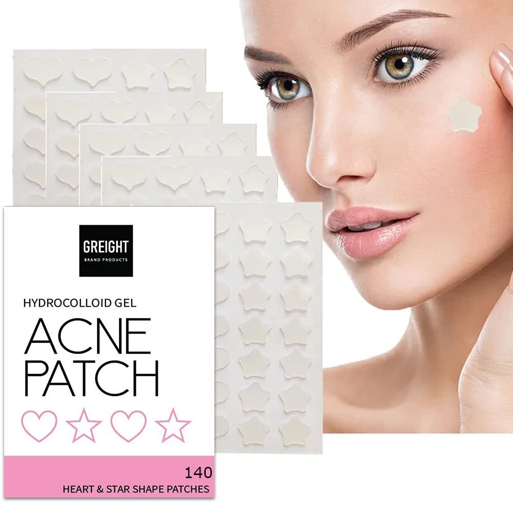 GREIGHT BRAND PRODUCTS Hydrocolloid Acne Pimple Patch Heart and Star Shape 140 Patches - Acne Treatment For Breakout, Conceals Acne, Reduces Pimples and Blackheads