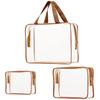 3Pcs Crystal Clear PVC Travel Toiletry Bag Kit for Women Men, Waterproof Vinyl Packing Organizer Storage Bags with Zipper Handle Straps, Cosmetic Pouch Carry on Airport Airline Compliant Bag Handbag view 1