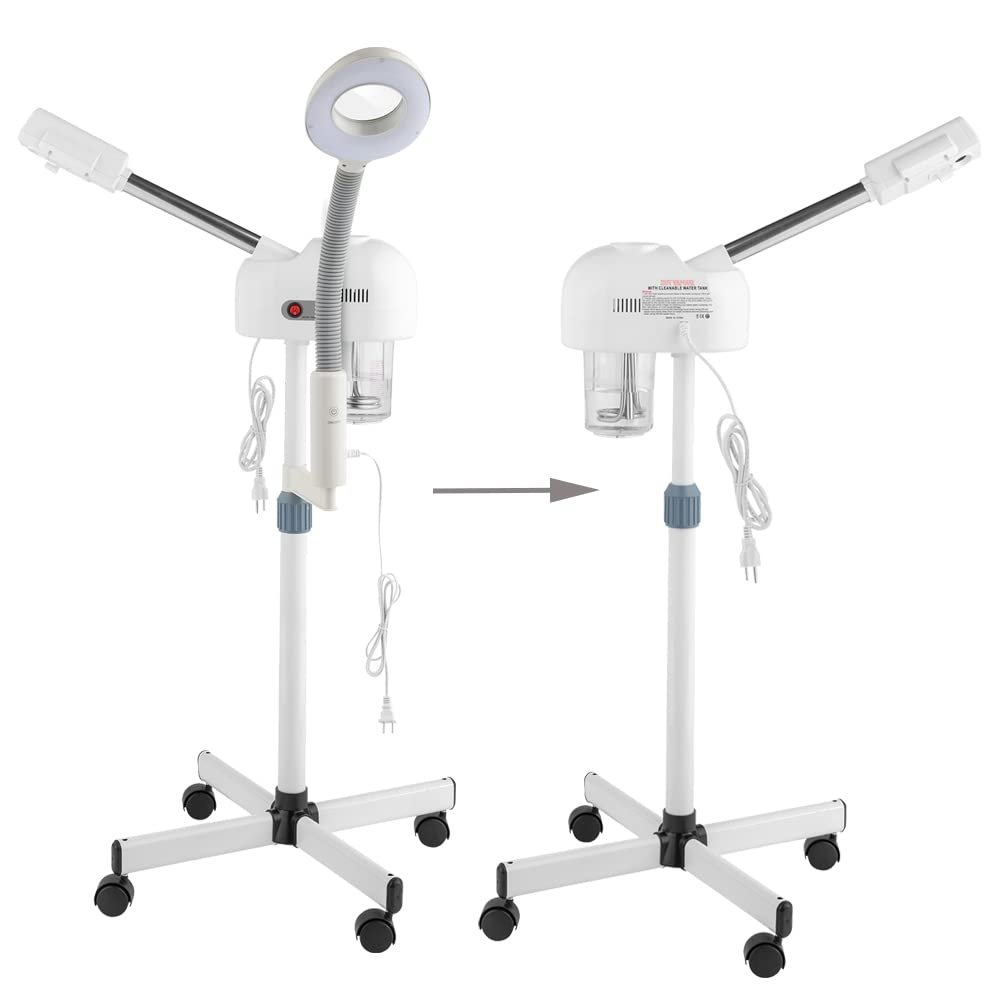 KIMAKA 2 in 1 Facial Steamer, Detachable 5X Magnifying Lamp Ionic Ozone Facial Steamers On Wheels with Hot Mist Function, Beauty Salon Facial Equipment