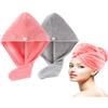 Lumimi Bath Pre Dry Hair Towel 2 Pack Quick Dry Hair Super Absorbent Lightweight Turban with Button Hair Drying Wrap Shower Wellness, Red Grey view 1