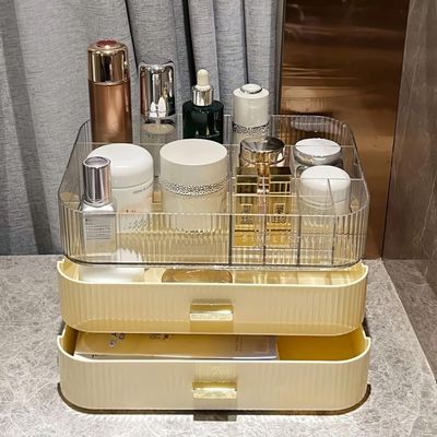 Decorcode Makeup Organizer with Stackable Drawers, Bathroom Countertop Vanity Organizers and Storage, Ideal for Desk and Dresser, Great for Cosmetics, skin Care, Lipsticks, Nail Care -Cream White