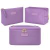 MAANGE Travel Makeup Bag - Large Makeup Bag with 2pcs Small Makeup Bag Portable Leather Cosmetic Bag Toiletry Bag Make Up Bags for Women and Girls (Purple) view 1