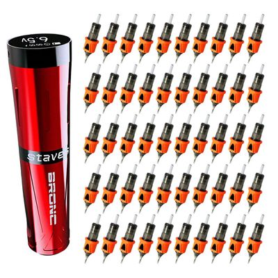 BRONC Red Staves Tattoo Rotary Pen & 50PCs #12 RS BIGWASP Assorted Cartridge Needles Bundle