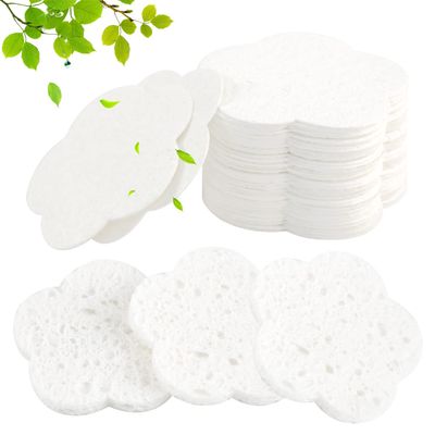50-Count Facial Sponges Compressed Facial Sponges Natural Facial Cleansing Sponges Pads Cute Flower Shape Exfoliating Sponges for Cleansing Reusable,Best Makeup Gift, White