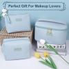 MAANGE Makeup Bag Large Cosmetic Bag with 2pcs Small Makeup Bags Portable Leather Travel Makeup Bag Set Toiletry Bag Make Up Bags for Women and Girls (Blue) view 2