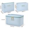 MAANGE Makeup Bag Large Cosmetic Bag with 2pcs Small Makeup Bags Portable Leather Travel Makeup Bag Set Toiletry Bag Make Up Bags for Women and Girls (Blue) view 3