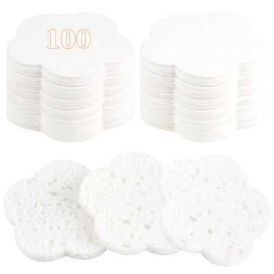 100-Count Facial Sponges Compressed Facial Sponges Natural Facial Cleansing Sponges Pads Cute Flower Shape Exfoliating Sponges for Cleansing Reusable,Best Makeup Gift, White