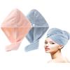 Lumimi Bath Pre Dry Hair Towel 2 Pack - Quick Dry Super Absorbent Lightweight Turban With Button - Drying Wrap for Shower Wellness, Pink Blue view 1
