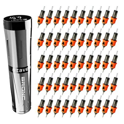 BRONC Grey Staves Tattoo Rotary Pen & 50PCs #10 Bugpin RL BIGWASP Assorted Cartridge Needles Bundle
