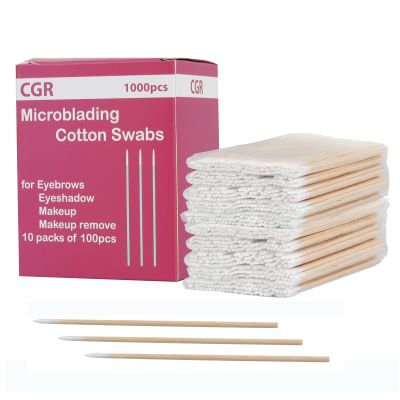 CGR 1000 Count Microblading Cotton Swabs, Pointed Tip, Cotton Swabs for Eyebrows with Wood Sticks, Essential oil Applicator, Tattoo Permanent Supplies, Makeup Cosmetic Applicator Sticks (10x100PCS)
