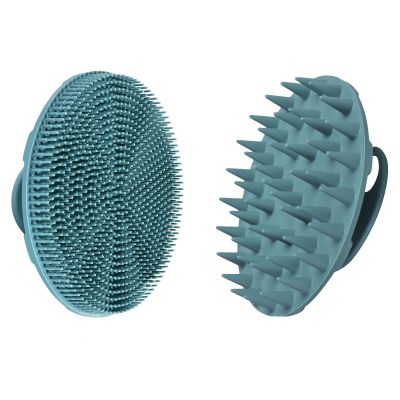 INNERNEED Food-Grade Soft Silicone Body Scrubber Shower Brush, with Scalp Massager Shampoo Brush, Wet & Dry Manual Scalp Care Hair Washing (Dark Green)