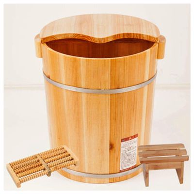 Wood Foot Bath Bucket Wooden Foot Basin Wooden Foot Bath Basin Home Pedicure Tub 40cm High Soaking Bucket Barrel Fir Footbath Wash Improve Sleep Middle-aged And Elderly Health Care Gift (Color : B)