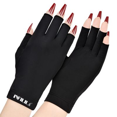 NXJ INFILILA UV Gloves for Nails, Anti UV Light Gloves for Gel Nail Lamp, Professional UPF 99+ Protection for Women Protect Hands from Sun and Nail Lamp Harm(Black)