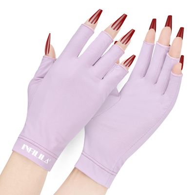 NXJ INFILILA UV Gloves for Nails, Anti UV Light Gloves for Gel Nail Lamp, Professional UPF 99+ Protection for Women Protect Hands from Sun and Nail Lamp Harm(Purple)