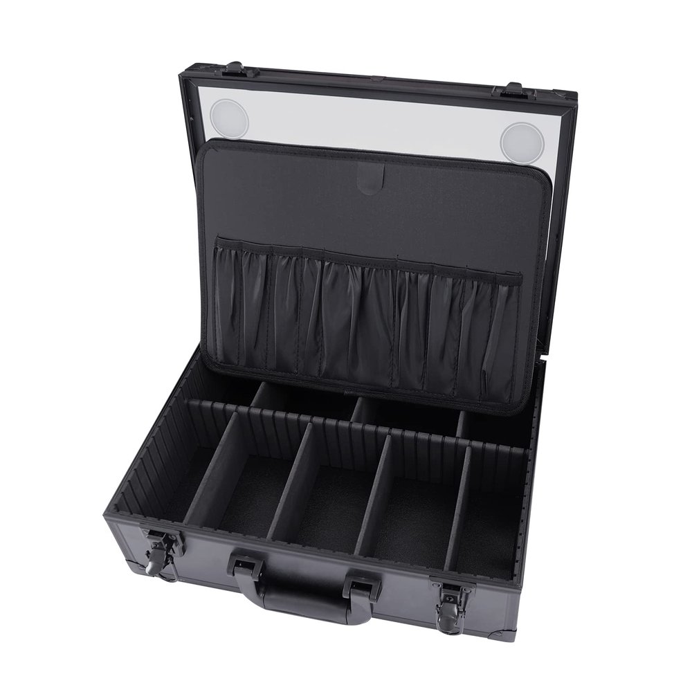 InSyoForeverEC Makeup Case with Lighted Mirror, Makeup Bag Makeup Train Case, Portable Cosmetic Organizer with Adjustable Dividers, Makeup Brushes Storage Organizer, Makeup Accessories & Tools Case